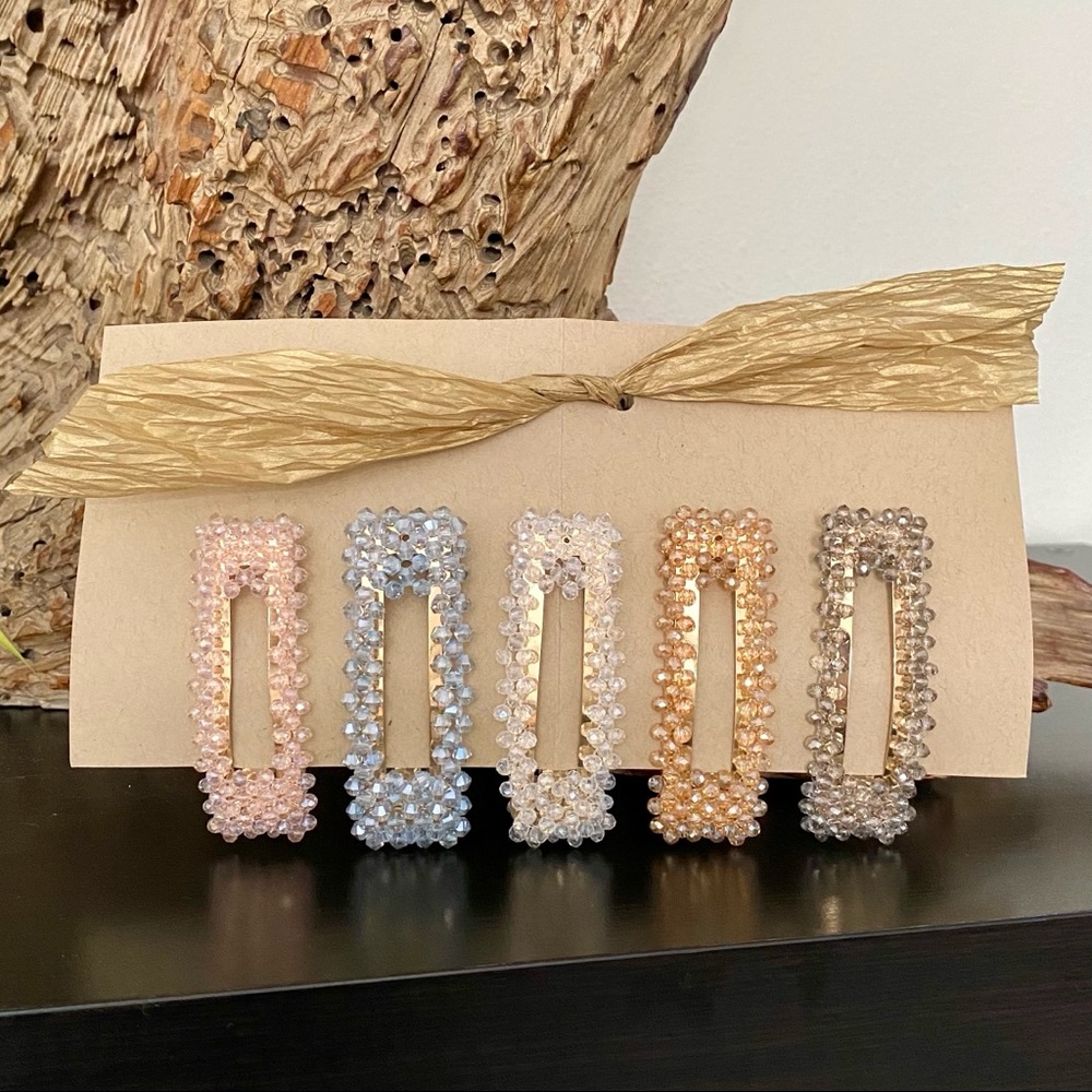 Set of Beaded Snap Clip Hair Barrettes